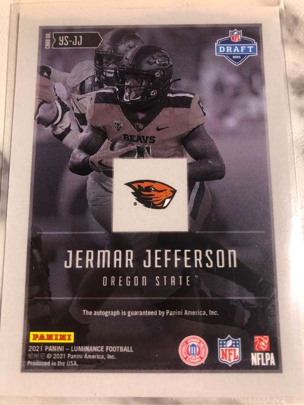 Jermar Jerfferson ON CARD AUTOGRAPH   Rookie 2021 NFL trading card 