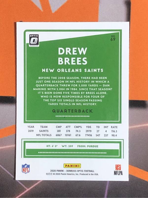 Drew Brees 2020 Donruss Optic NFL American Football trading card