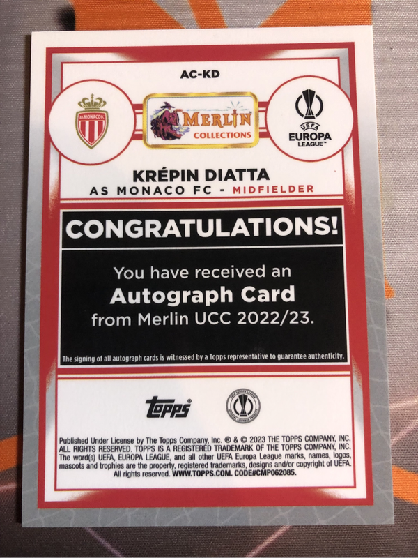 Krepin Diatta Refractor Autograph  Topps 2023 Soccer trading card 