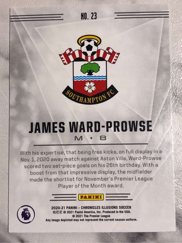 James Ward-Prowse Panini Chronicles 2020 GREEN Speckle variant Soccer trading card