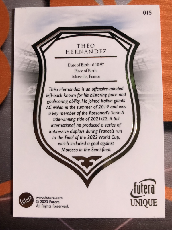 Théo Hernandez High-end FUTERA 2023 soccer trading card 