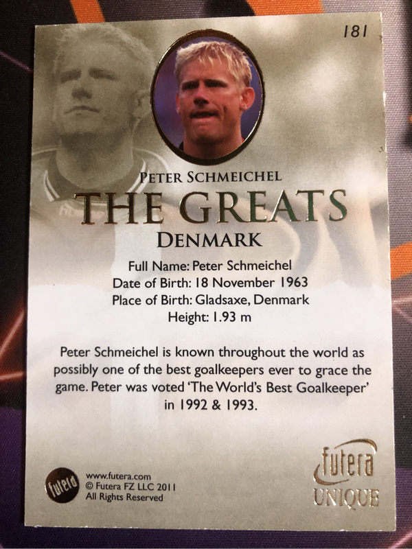 Peter Schmeichel THE GREATS 2011 Futera Soccer trading card