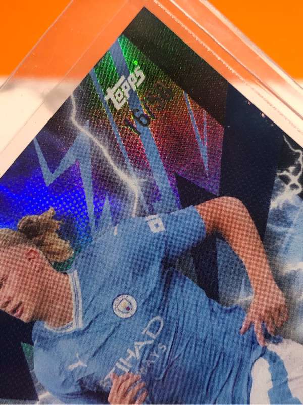Erling Haaland numbered OUT OF 50 Electric Blue Topps 2024 Manchester City team set soccer card
