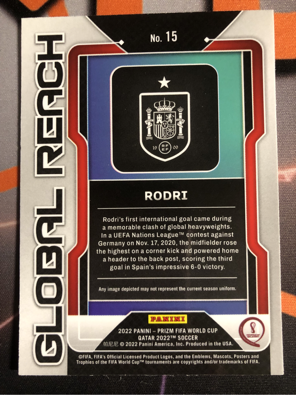 Rodri PRIZM insert 2022 World Cup soccer trading card