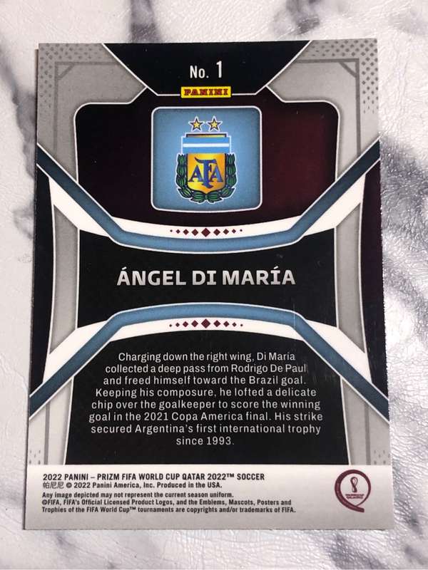 Angel Di Maria World Cup PRIZM 2022 soccer trading card