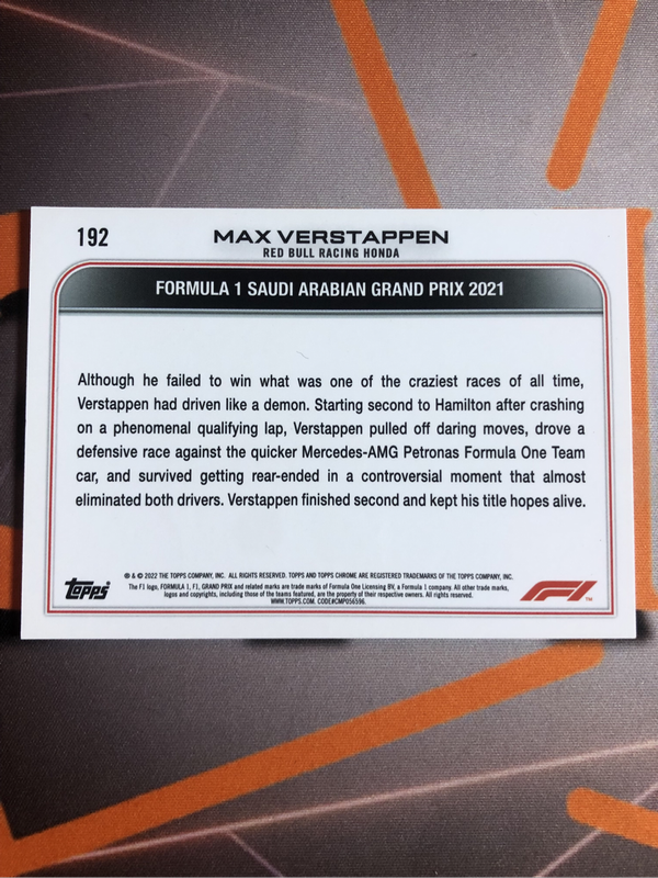 Max Verstappen RARE Formula One 2022 Topps Chrome F1 trading card 