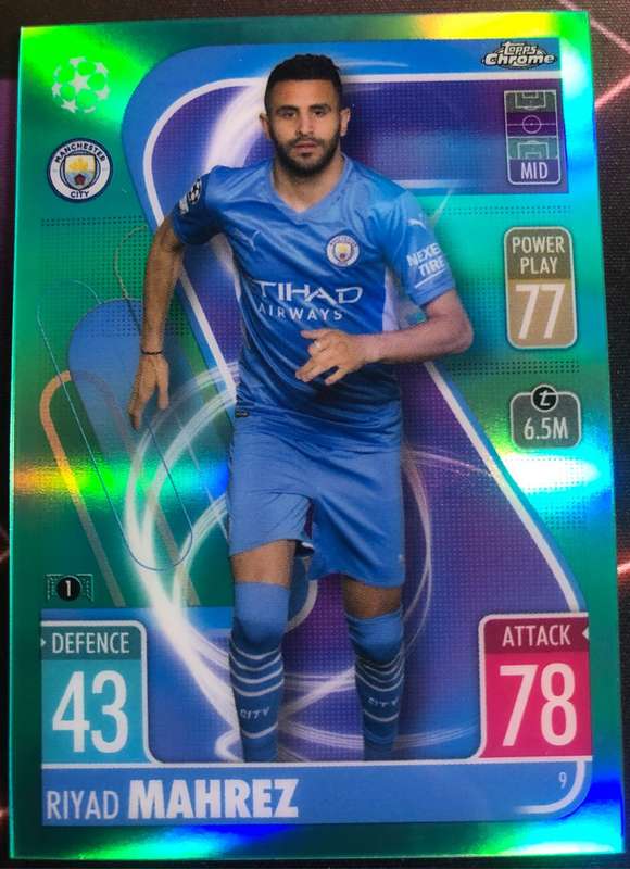 Riyad Mahrez NUMBERED out of 150 Topps Chrome Match Attax Soccer trading card