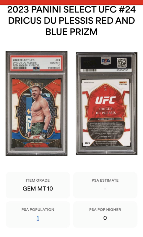 Dricus Du Plesis Graded PSA 10 Refractor (Only 1 in the world) SELECT 2023 UFC trading card