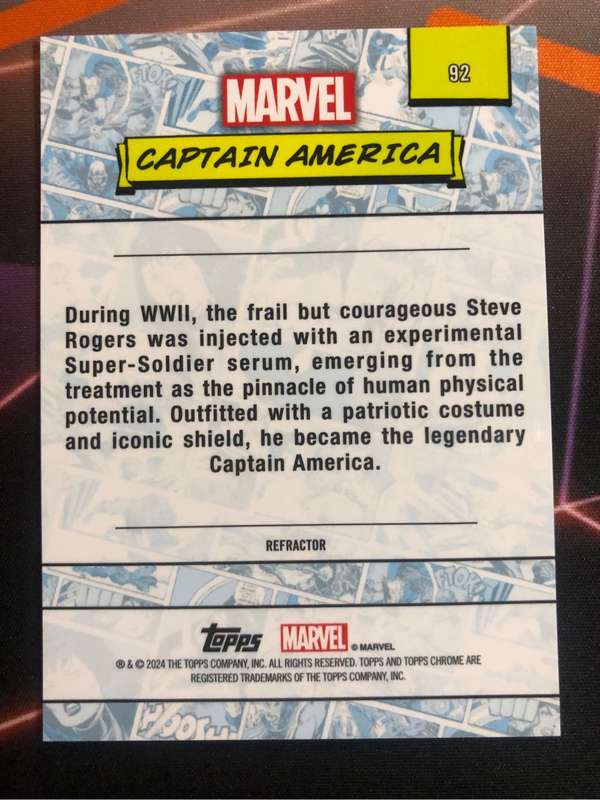 Captain America  REFRACTOR Topps Chrome 2024 Marvel Trading card