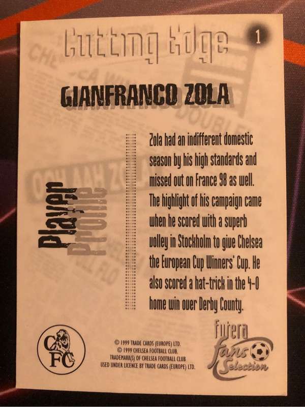 Gianfranco Zola 1999 FUTERA Soccer trading card