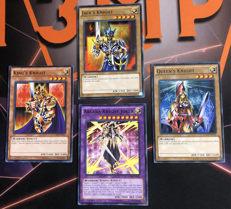 Jack, Queen, King, Joker of 4 Yugioh trading cards