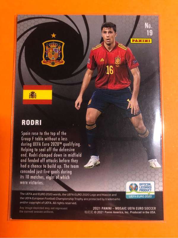 Rodri INSERT Mosaic Euros 2020 Soccer trading card
