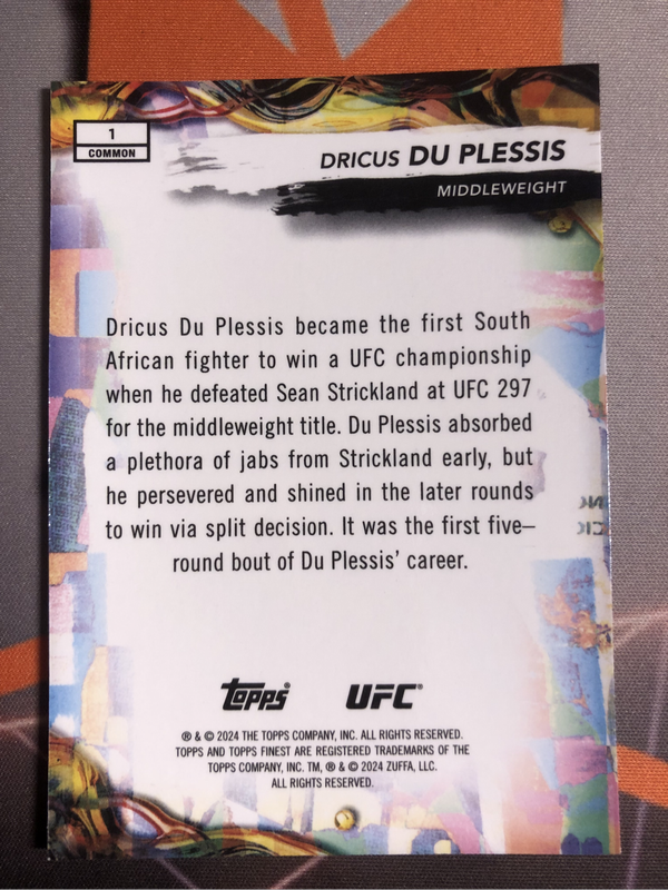 Dricus Du Plesis Topps Finest 2024 UFC trading card