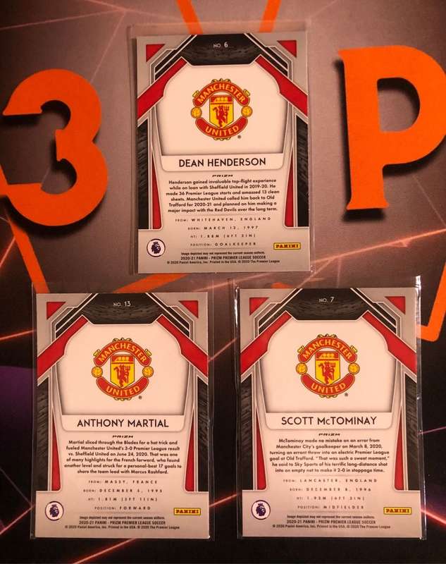 3 RARE Man United Silver breakaway variant 2020 PRIZM soccer trading cards