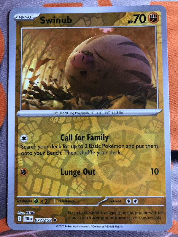 Swinub Reverse Holo Journey together Pokémon trading card