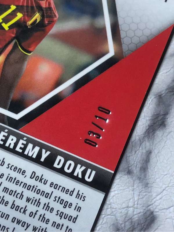 Jeremy Doku ROOKIE Numbered out of 10 2020 Mosaic GOLD circles soccer trading card