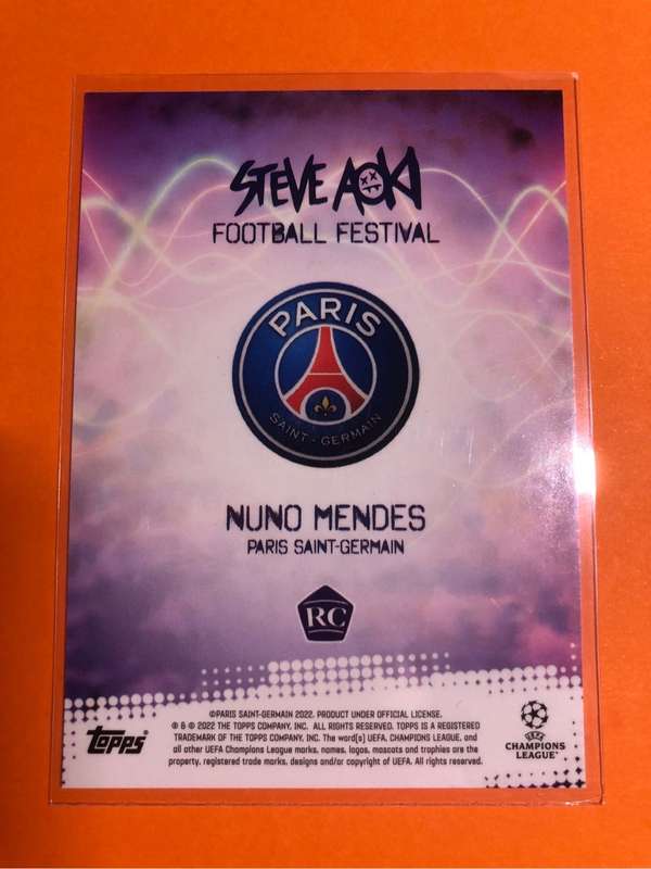 Nuno Mendes ROOKIE Topps X Steve Aoki 2022 Soccer trading card