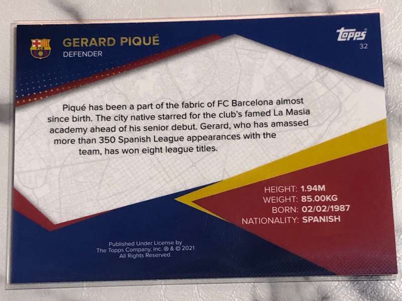Gerard Pique Topps Barcelona set 2021 Soccer trading card