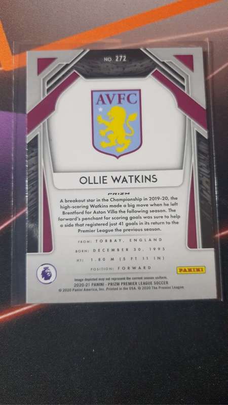Ollie Watkins ROOKIE HYPER SILVER Refractor Rare Prizm 2020 soccer trading card
