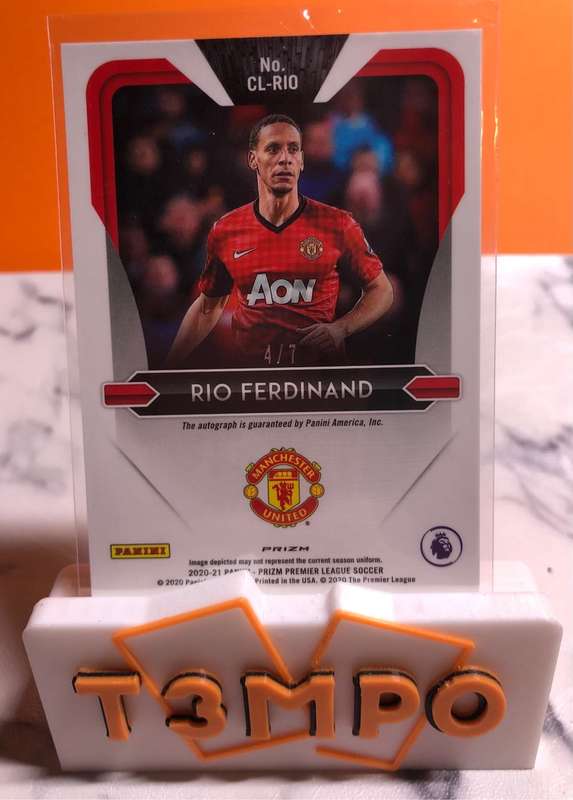 Rio Ferdinand Autograph NUMBERED out of 7 PRIZM 2020 (Manchester United) soccer trading card