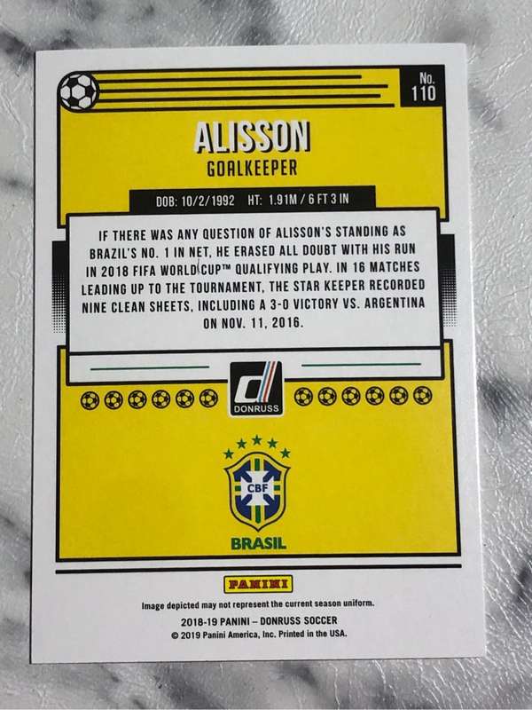 Alisson super RARE 2019 Donruss Soccer trading card