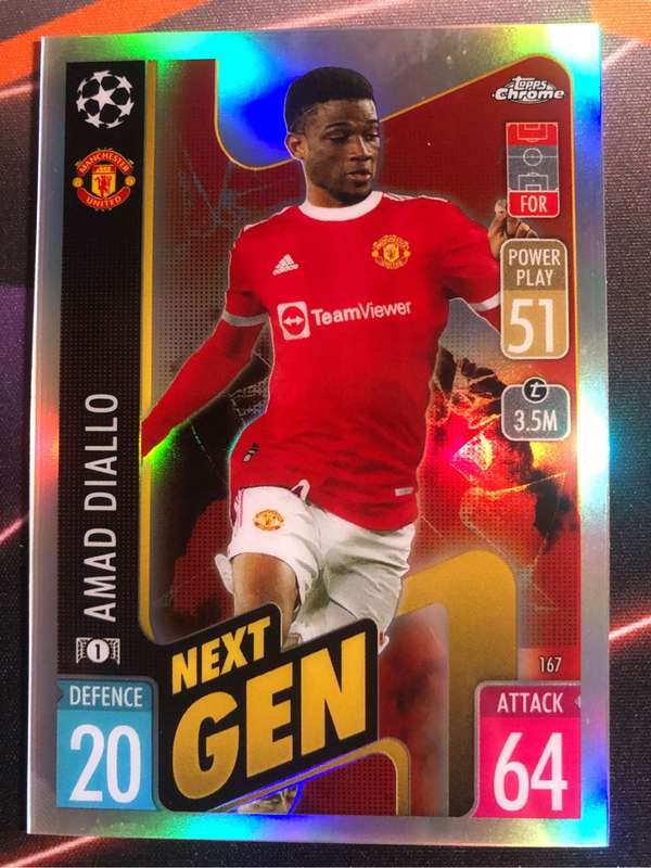 Amad Diallo Very RARE ROOKIE Refractor Next Gen Match Attax Topps Chrome Soccer trading card 