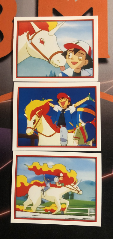 Ash & Rapidash BUNDLE of 3 Pokemon Topps Merlin stickers  Unstuck Near mint condition