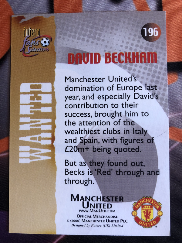 David Beckham VINTAGE Futera 2000 soccer trading card