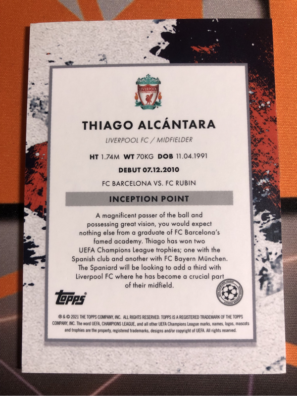 Thiago Alcantara INCEPTION Liverpool Star Quality Topps 2021 Soccer trading card