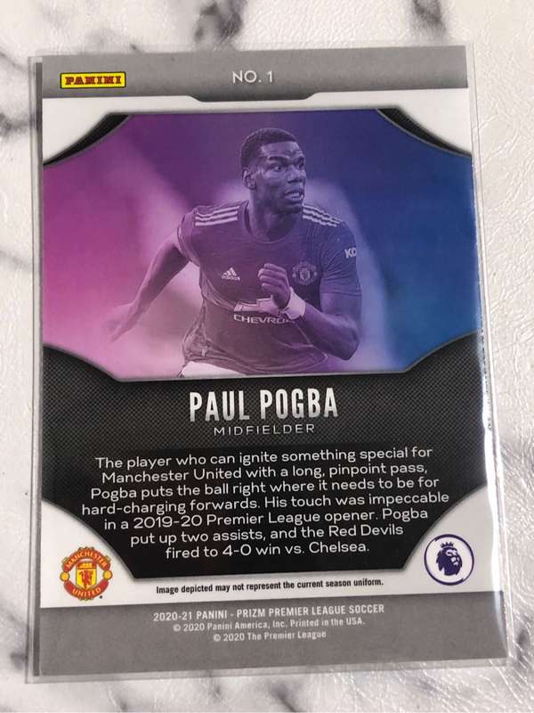 Paul Pogba Fireworks EPL Prizm 2020 Soccer trading card