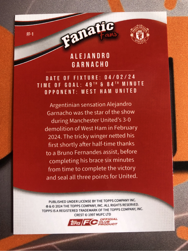 Garnacho Fanatic NEW 2025 Man United Soccer trading card