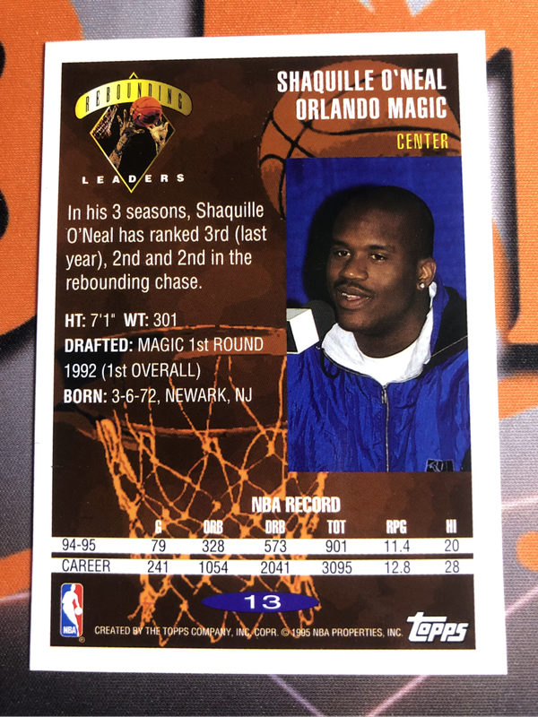 Shaquille Oneal Topps 1995 NBA basketball trading card