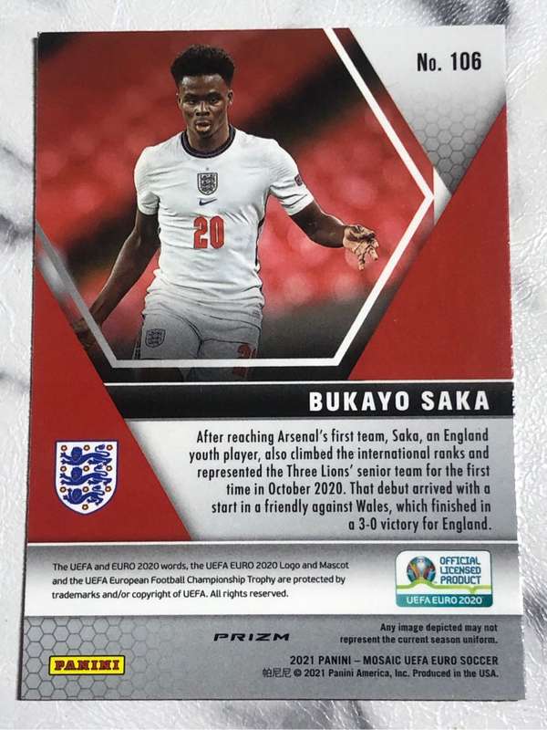 Bukayo Saka RARE Mirror Mosaic variant  2021 Soccer trading card