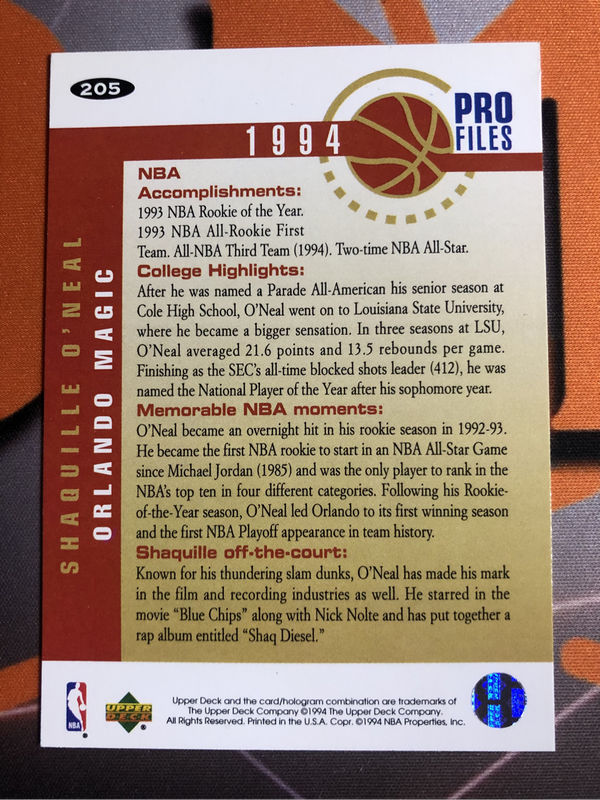 Shaquille Oneal Upper Deck 1994 NBA basketball trading card