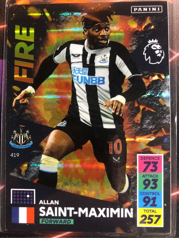 Allan Saint Maximin FIRE XL Adrenalyne 2021 soccer trading card