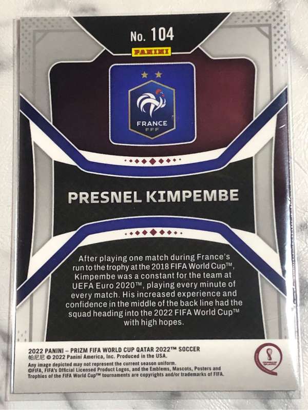 Presnel Kimpembe ROOKIE World Cup Prizm 2022 Soccer trading card