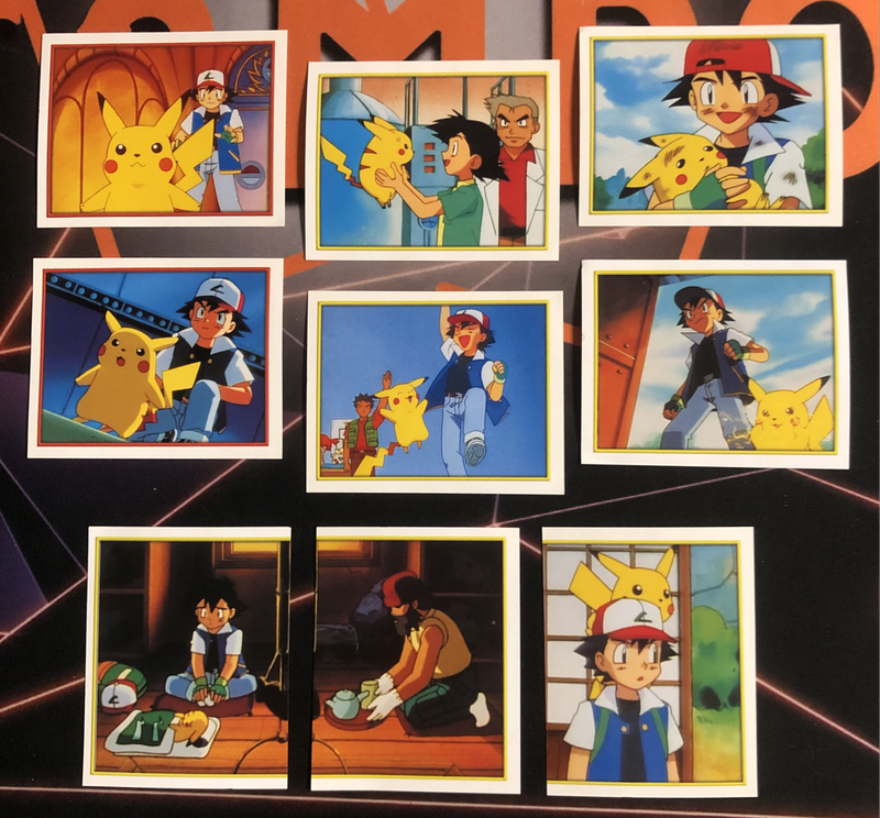 Bundle of RARE 9 Pikachu & Ash Vintage 2000s Topps stickers (Near Mint condition) 
