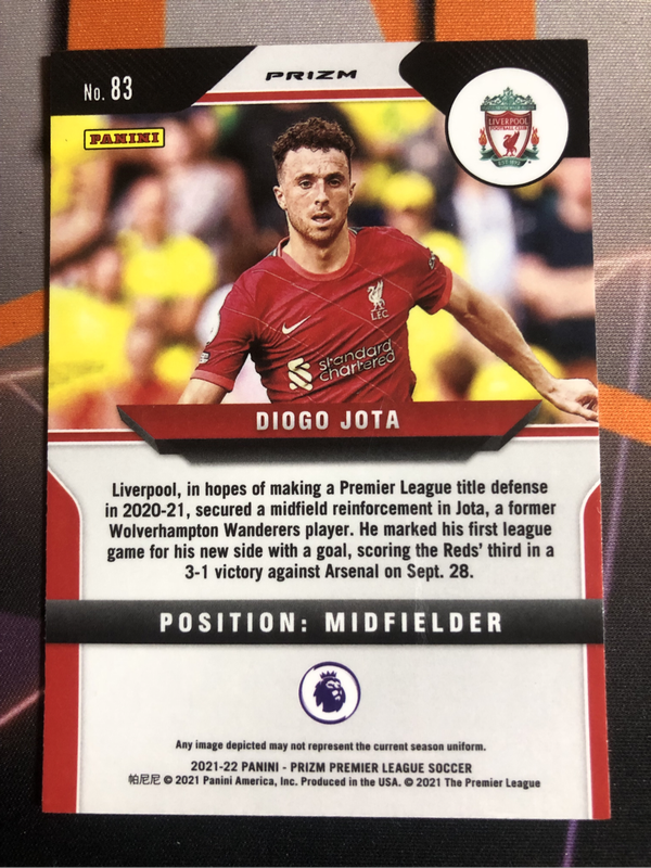 Diogo Jota Pink Cracked Ice Rare EPL Prizm 2022 Soccer trading card (RIP)