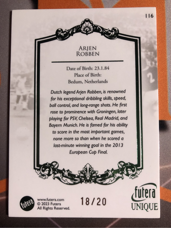 Arjen Robben High-end Numbered out of 20 FUTERA soccer trading card
