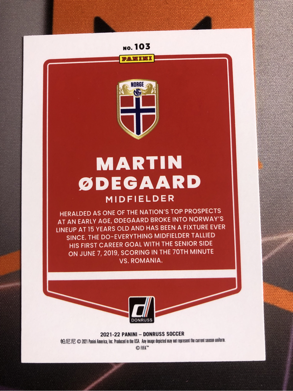 Martin Odegaard 2021 Donruss soccer trading card