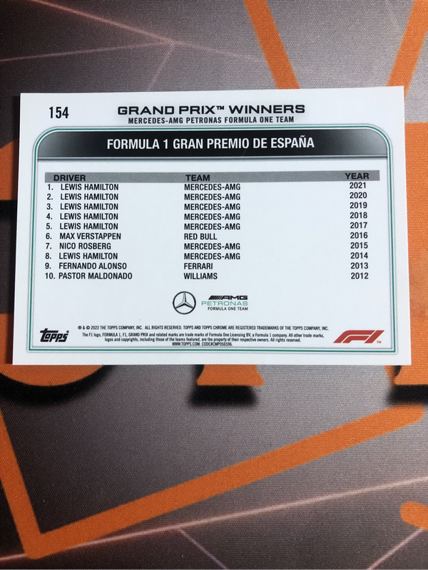Lewis Hamilton RARE Formula One 2022 F1 Topps Chrome trading card