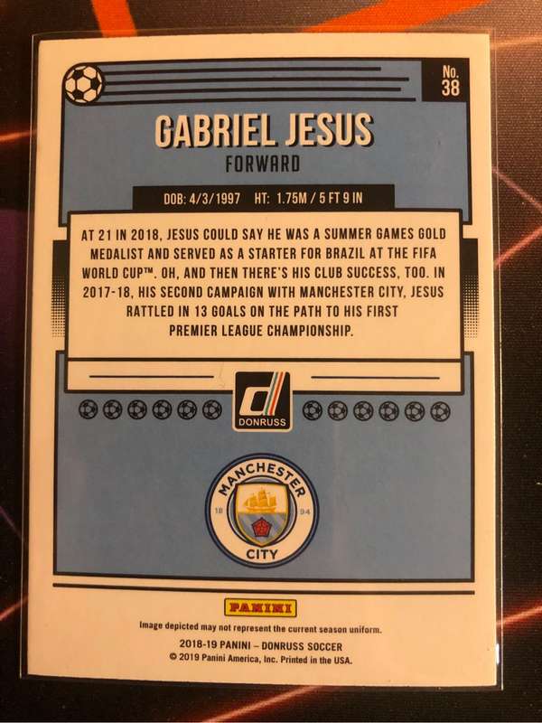 Gabriel Jesus RARE 2018 Donruss Soccer trading card
