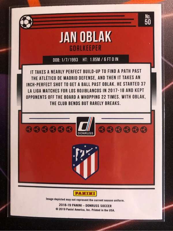Jan Oblak RARE 2018 Donruss Soccer trading card