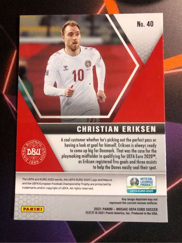 Christian Eriksen (Year of heart attack) Euros 2021 Mosaic soccer trading card