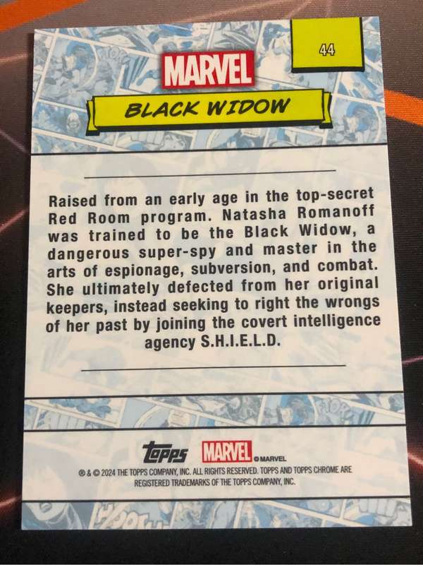 Black Widow Topps Chrome 2024 Marvel trading card