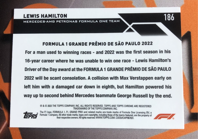 Lewis Hamilton RARE Formula One 2023 F1 Topps Chrome trading card