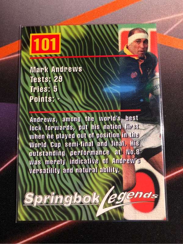 Mark Andrews Springbok Legends 1997 Rugby trading card