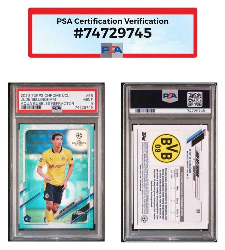 Jude Belingham ROOKE Aqua bubble refractor Topps Chrome UCL 2020 PSA 9