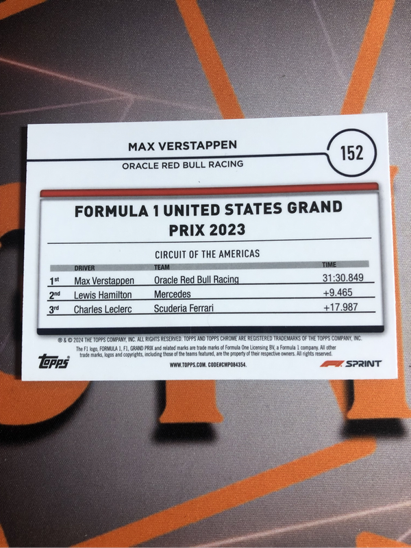 Max Verstappen RARE Formula One 2024 F1 trading card
