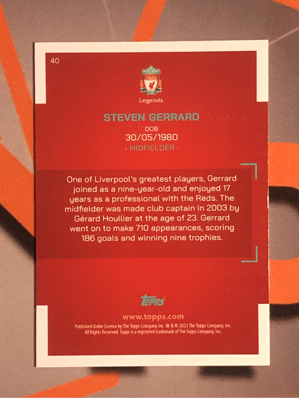 Steven Gerrard RARE YNWA Topps 2023 soccer trading card